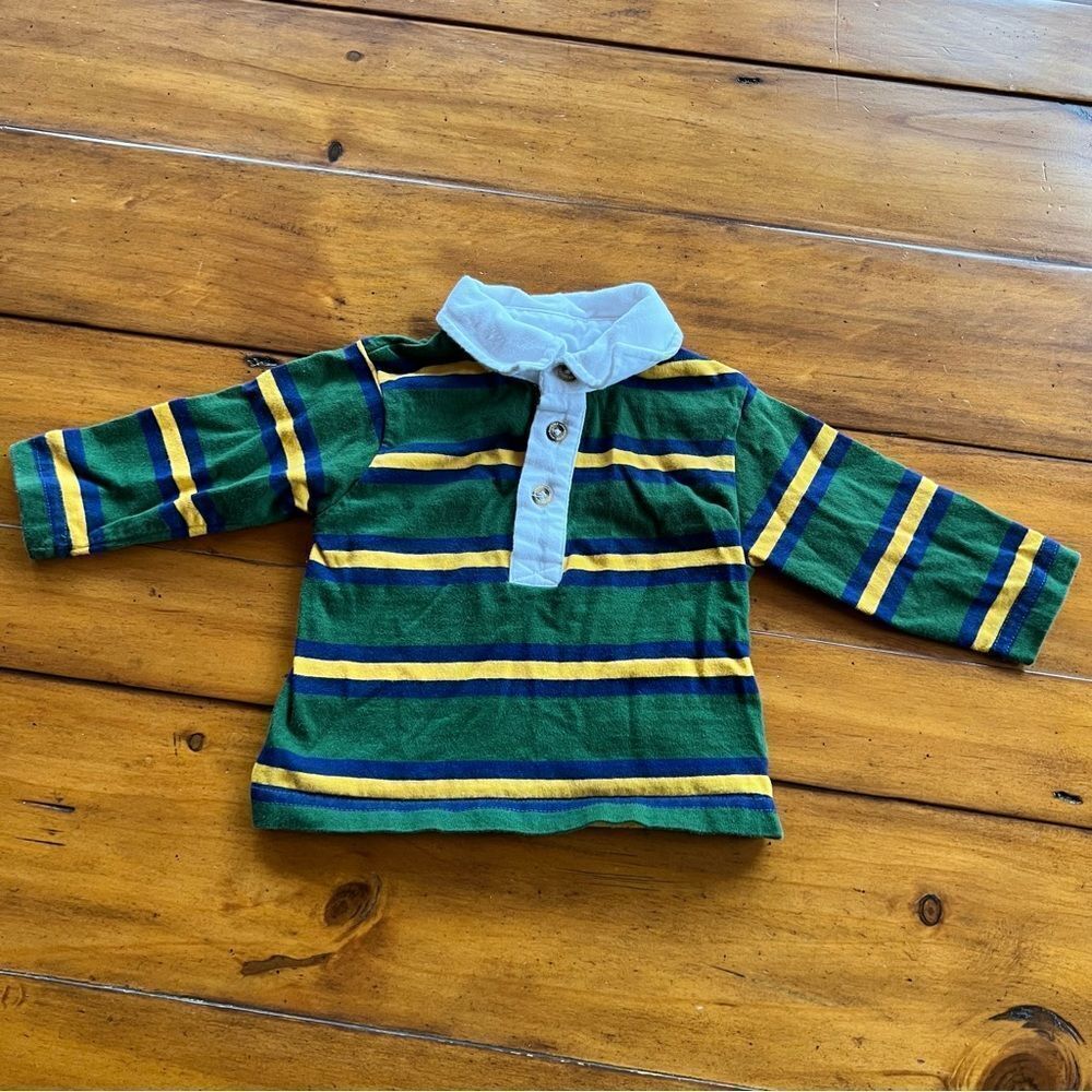 🍭6/$30 Wonder kids long sleeve striped collar polo for baby boys - 12 months